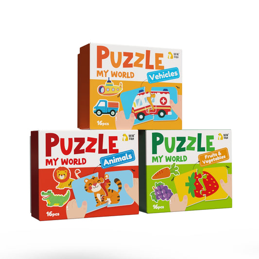 Little Learners Puzzle Set – Animals, Vehicles, Fruits & Fun